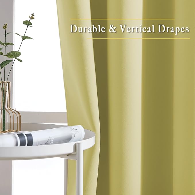 NICETOWN Room Darkening Curtains for Windows - Home Fashion Energy Saving Grommet Top Thermal Insulated Drapes for Bedroom/Patio Door (Paler Yellow, 1 Pair, 66 by 90 Inch)