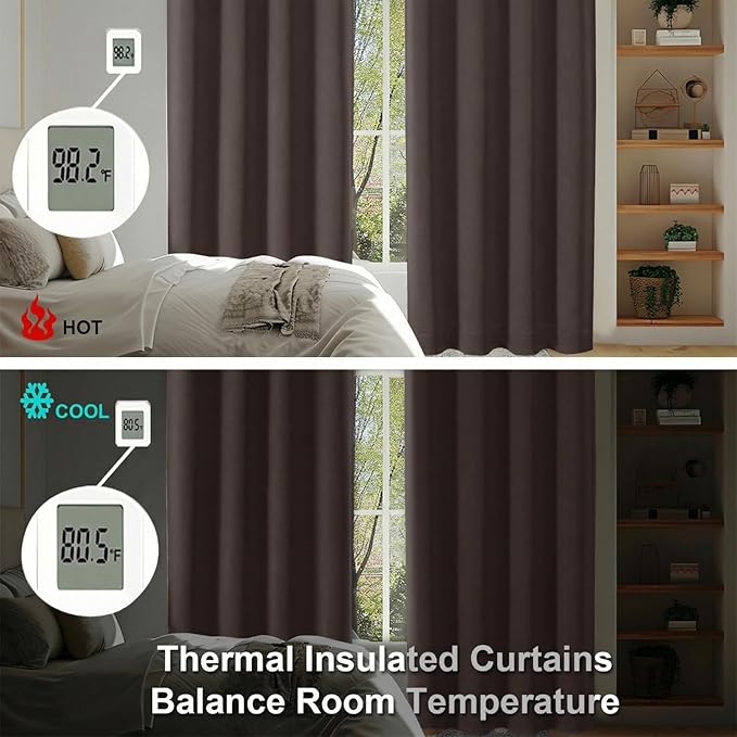 Simplebrand Ava Chocolate Short 36 Inches Blackout Curtain 2 Panels Set, Half Window Rod Pocket Privacy Curtain Tiers for Kitchen, Curtains Blackout for Bathroom Shades, W40 x L36 Inch, Chocolate