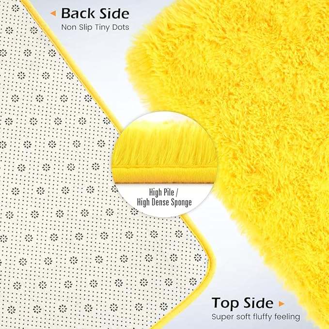 Amearea Premium Soft Fluffy Area Rug Modern Shag Carpet, 5' x 7', Fuzzy Plush Rugs for Living Room Bedroom Kids Room Home Decor, Nursery Non Slip Indoor Shaggy Carpets, Yellow