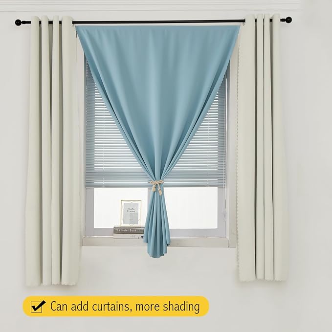Self Adhesive Curtains, Black Out Shade for Window, Blackout Fabric Temporary Window Coverings Easy to Hang Curtains No Rod Needed, Use for Bedroom, Room, Kitchen, 47"W X 71"L, Lake Blue, 1 Panel