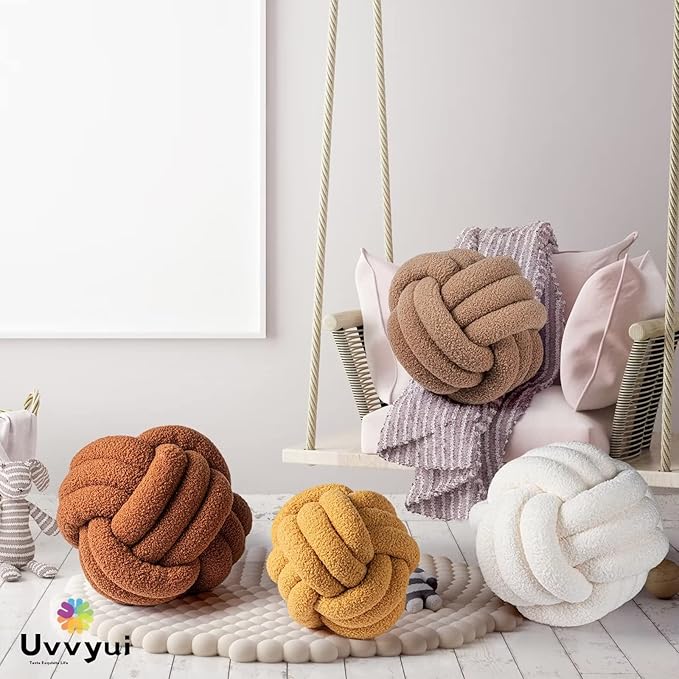 Uvvyui Knot Pillow Ball, Soft Home Decorative Pillows, Round Throw Pillow, Handmade Knotted Plush Pillow, Round Boucle Pillow Cushion (14 Inches Navy)