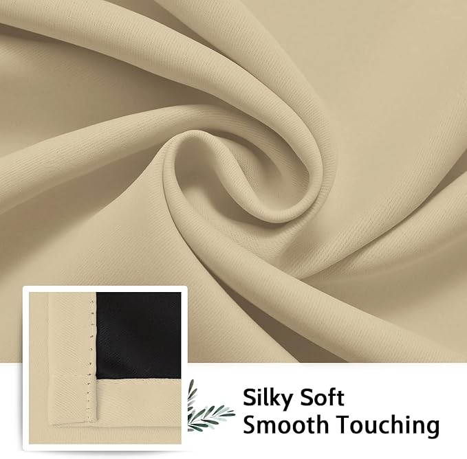 SimpleHome 100% Blackout Curtains for Bedroom,Thermal Insulated Beige Grommet Window Drapes Room Darkening Curtains for Living Room with Black Back,52 x 90 Inch,2 Panels
