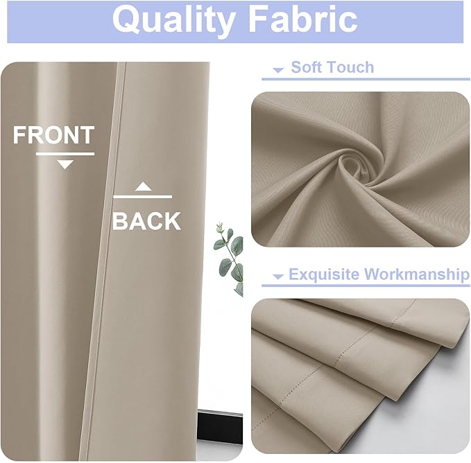 Simplebrand Ava Biscotti Beige Blackout Curtains for Bedroom 63 Inch Length 2 Panels Set, Solid Thermal Insulated Energy Saving Rod Pocket Window Treatment Curtains Blackout Drapes, W40 x L63 Inch
