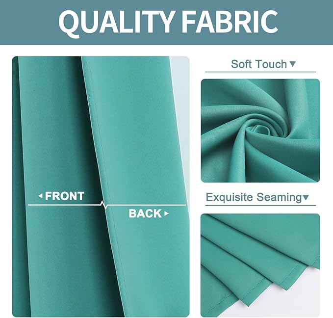 ChrisDowa Grommet Room Darkening Curtains for Bedroom and Living Room - 2 Panels Set Thermal Insulated Blackout Curtains (Teal, 52W x 63L)