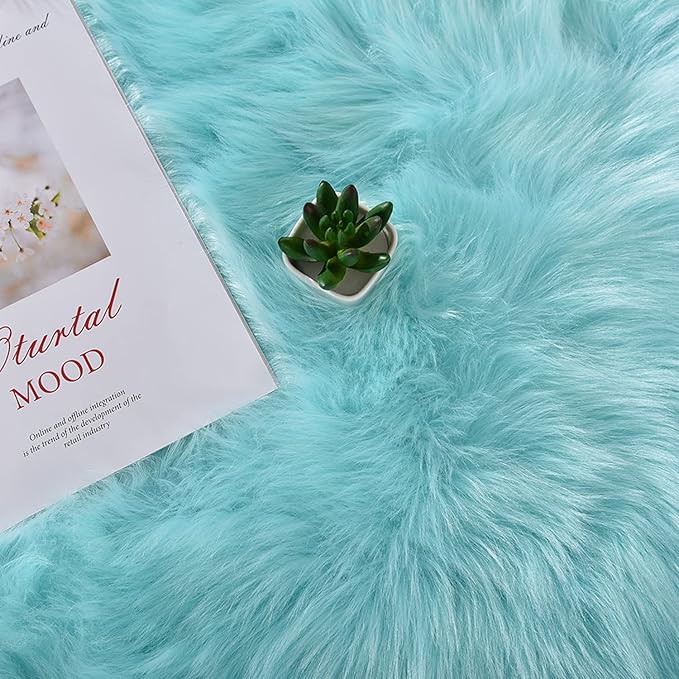 Latepis Blue Rugs for Bedroom Washable 3x5 Faux Sheepskin Fur Rug Fluffy Shaggy Rugs for Teen Room Décor Dorm Boho Bedroom Rug, Rectangle