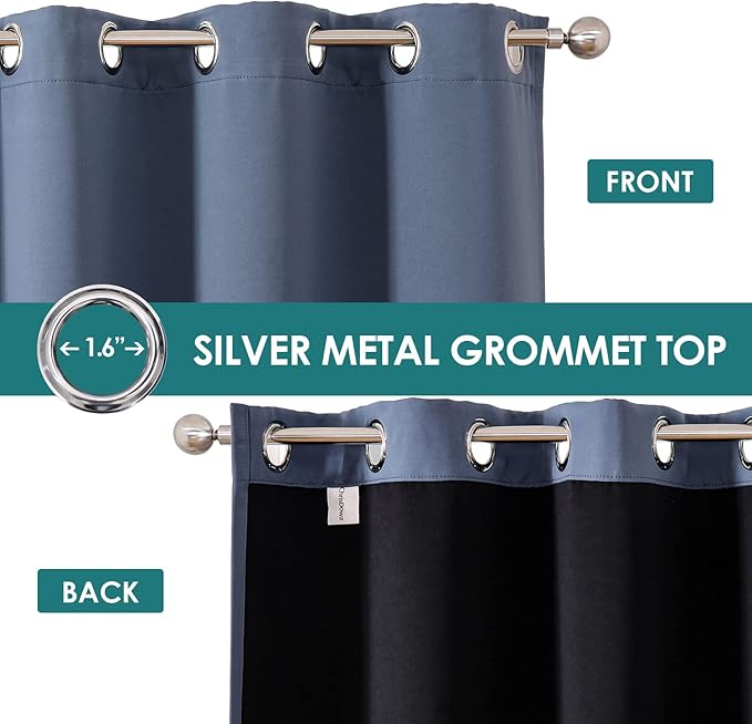 ChrisDowa 100% Blackout Curtains 84 inch Long for Bedroom with Black Liner, Extra Wide 2 Thick Layers Total Blackout Thermal Insulated Grommet Window Curtains 2 Panels Set (Stone Blue, 60 x 84 Inch)