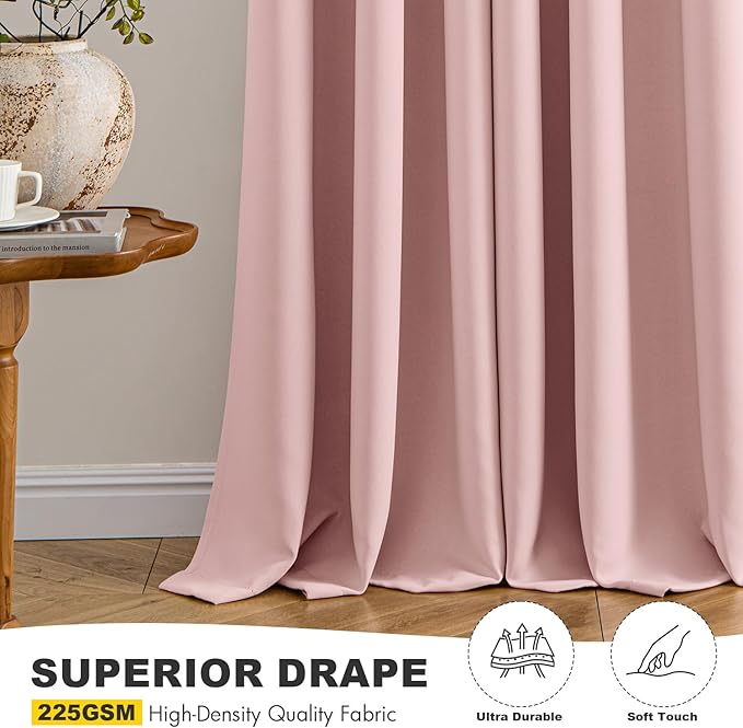 MIULEE Baby Pink Blackout Curtains for Girls Bedroom Living Room 78 Inches Long 2 Panels, Nursery Thermal Insulated Room Darkening Drapes Solid Grommet Top Noise Reducing Window Curtains 40x78 Inch