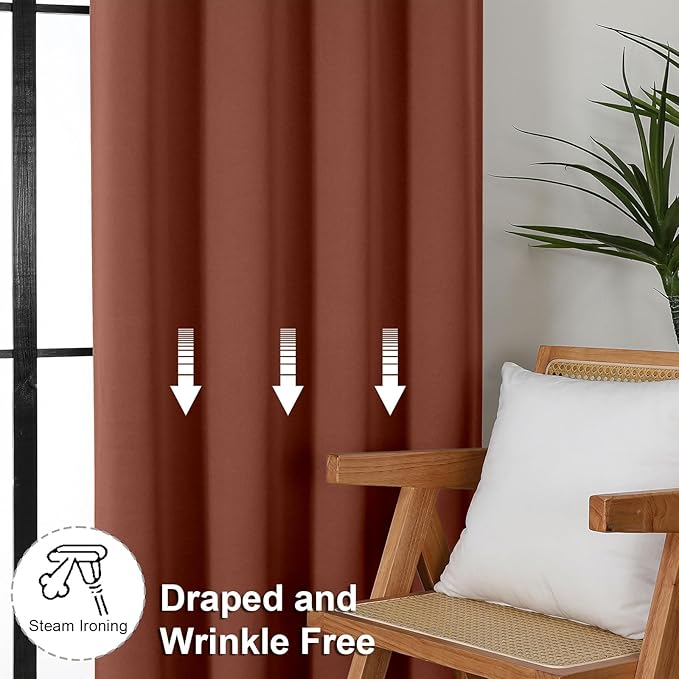 Simplebrand Ava Terracotta Short Blackout Curtains for Bedroom 54 Inches Long 2 Panels Set, Solid Thermal Insulated, Energy Saving Window Treatment Curtains Blackout Drapes, W40 x L54 Inch, Terracotta