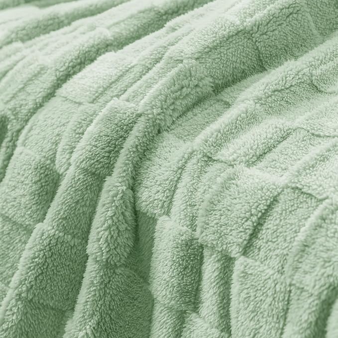 Exclusivo Mezcla Twin Size Flannel Fleece Blanket, Super Soft and Warm Lightweight Checkered Pattern Blanket for All Seasons, 60x80 Inches, Sage Green