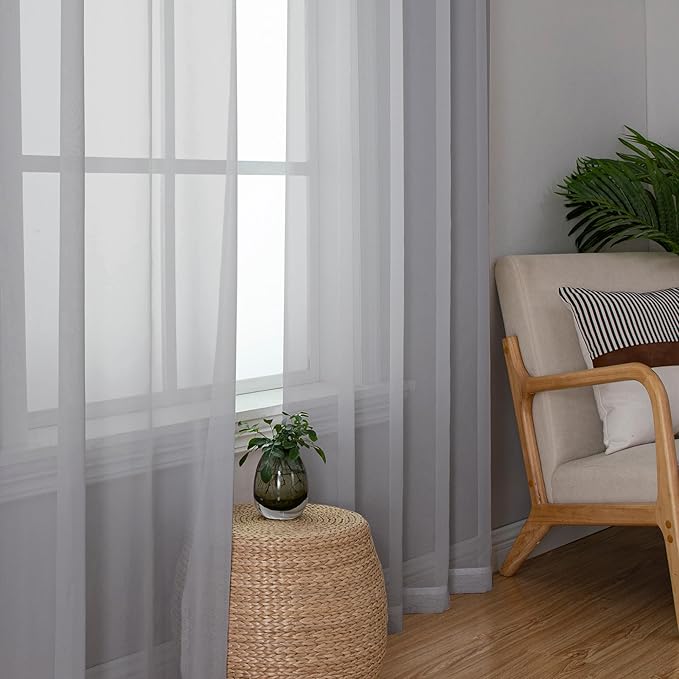 OWENIE Sheer Curtains 63 inch Length for Bedroom Living Room 2 Panels Set, Rod Pocket Top Fimly Sheer Vertical Curtains & Drapes, Soft Light Weight Airy Sheer Curtians for Basement Bathroom, 42"x63"