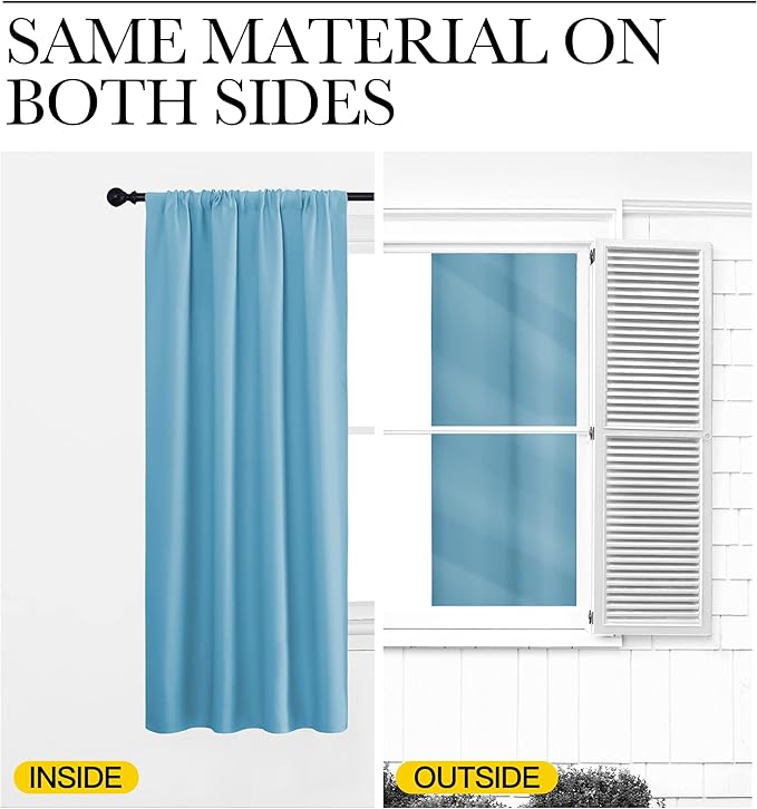 NICETOWN Window Curtains Blackout Drapes, Teal Blue, 1 Pair, 52 by 84-Inch, Thermal Insulated Solid Rod Pocket Blackout Curtains/Draperies for Living Room
