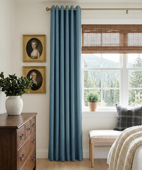 100% Blackout Shield Linen Blackout Curtains for Bedroom, Stone Blue Grommet Curtains for Living Room, Thermal Insulated Room Darkening Drapes for Nursery, Boho Home Decor, 50" W x 72" L, 2 Panels