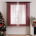MIULEE 2 Panels Solid Color Sheer Christmas Window Curtains Elegant Window Voile Panels/Drapes/Treatment for Bedroom Living Room (54X45 Inches Wine Red)