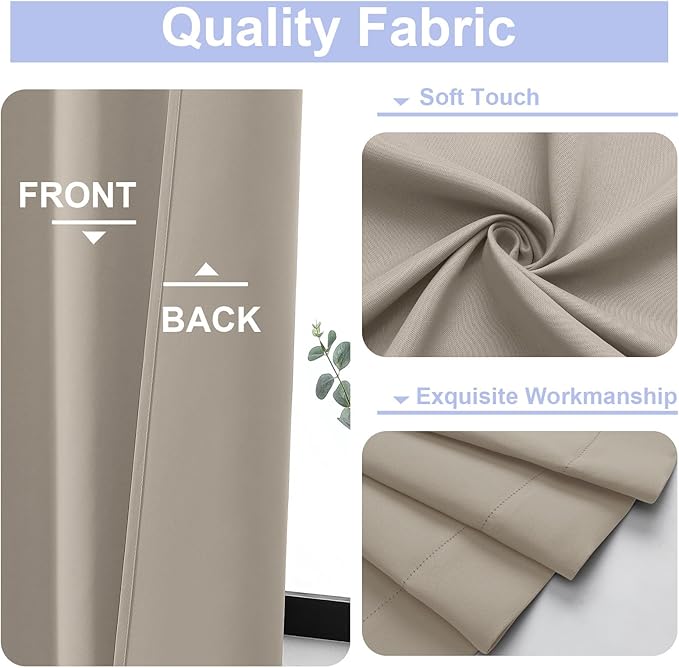 Simplebrand Ava Stone Blackout Curtains for Bedroom 63 Inch Length 2 Panels Set, Solid Thermal Insulated Privacy Living Room Window Treatment Curtains Blackout Drapes, W50 x L63 Inch