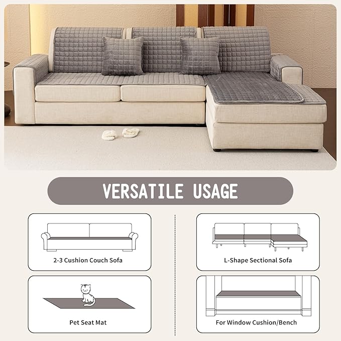 Velvet Couch Covers for Dogs, Dog Sectional Couch Covers, Pet Couchs Cover for Large Sectional, Couchs Protector for Dogs, Sectional Sofa Cover for Pet Washable(1PC,Dark Grey,27.6"×94.4")
