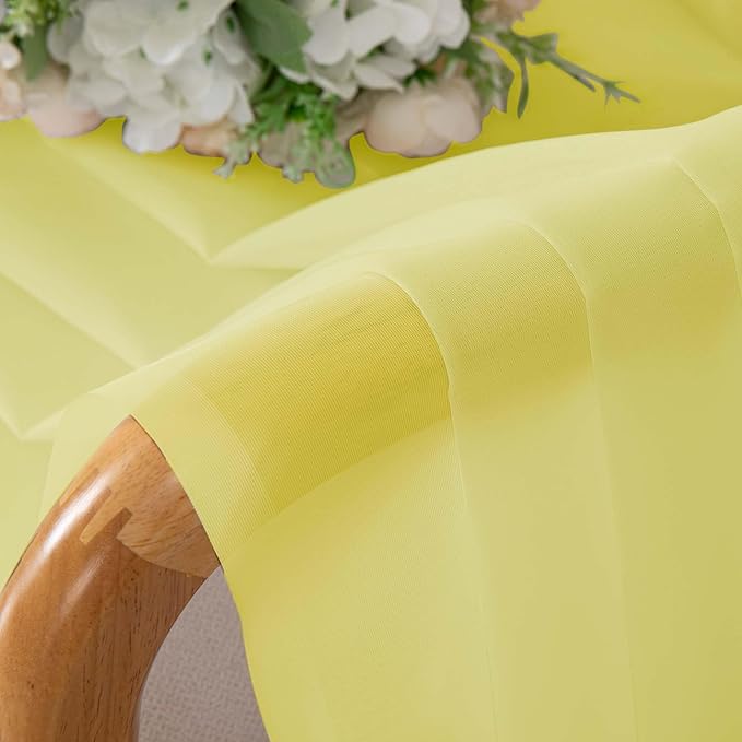 OWENIE Short Lemon Sheer Curtains 36 Inch Length 2 Panels Set, Kitchen Tiers Curtains Light Filter Rod Pocket Voile Cafe Curtain for Basement Bathroom Small Half Window, 42" W x 36" L, Lemon