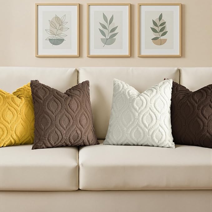 decorUhome Throw Pillow Covers 20x20 Inch Set of 2, Soft Plush Faux Wool Brown Solid Couch Pillow Covers, Accent Farmhouse Neutral Square Pillow Cases for Sofa Bed Living Room