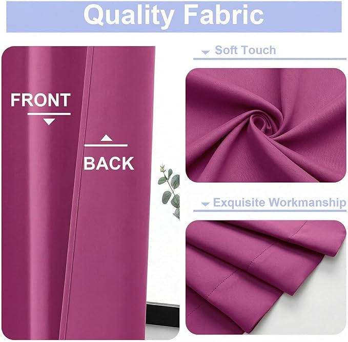Simplebrand Ava Hot Pink Blackout Curtains for Bedroom 96 Inches Long 2 Panels, Solid Thermal Insulated, Energy Saving Nursery Window Treatment Curtains Blackout Drapes, W40 x L96 Inch, Hot Pink