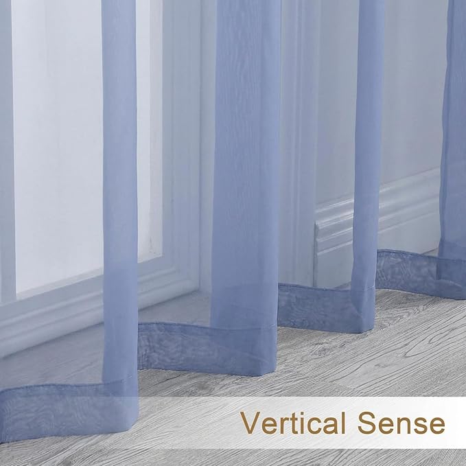 Chyhomenyc Sheer Valances for Windows - Light Filtering Small Window Curtains for Living Room Bathroom Cafe Laundry Basement, Modern Dual Rod Pocket Voile Curtain, 42Wx14L inches, Denim Blue, 2 PCS