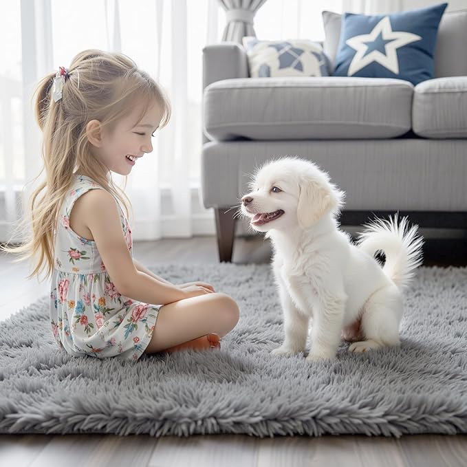Area Rugs 10x14 Living Room, Shaggy Carpet Soft Plush Furry Bedside Rug Large Area Rugs for Bedroom Kids Girls Boys Home Decor Anti Slip(10 x 14, Light Grey)