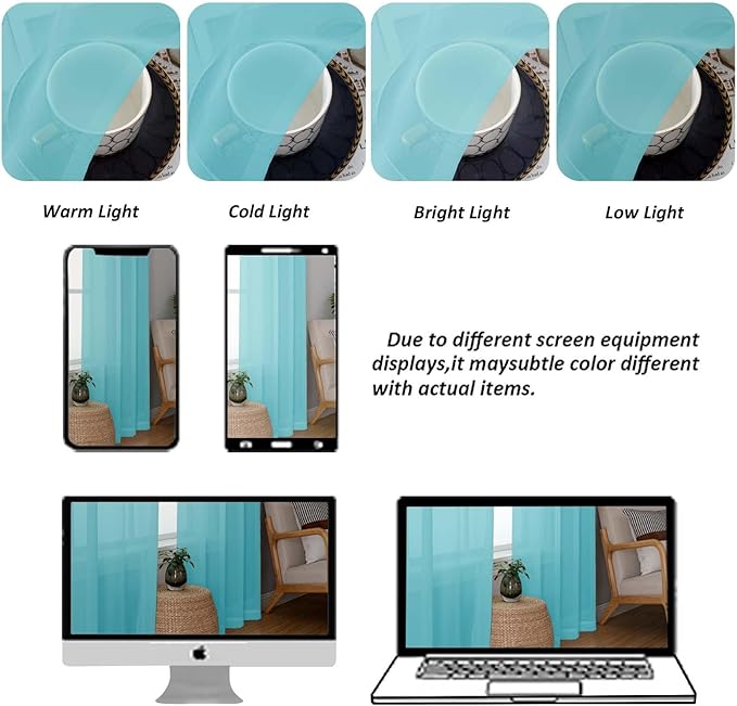 Chyhomenyc Aqua Sheer Curtains 30 inch Length 2 Panels, Light Filtering Voile Rod Pocket Short Window Curtians for Bathroom Living Room Farmhouse Small Windows, 42Wx30L inches