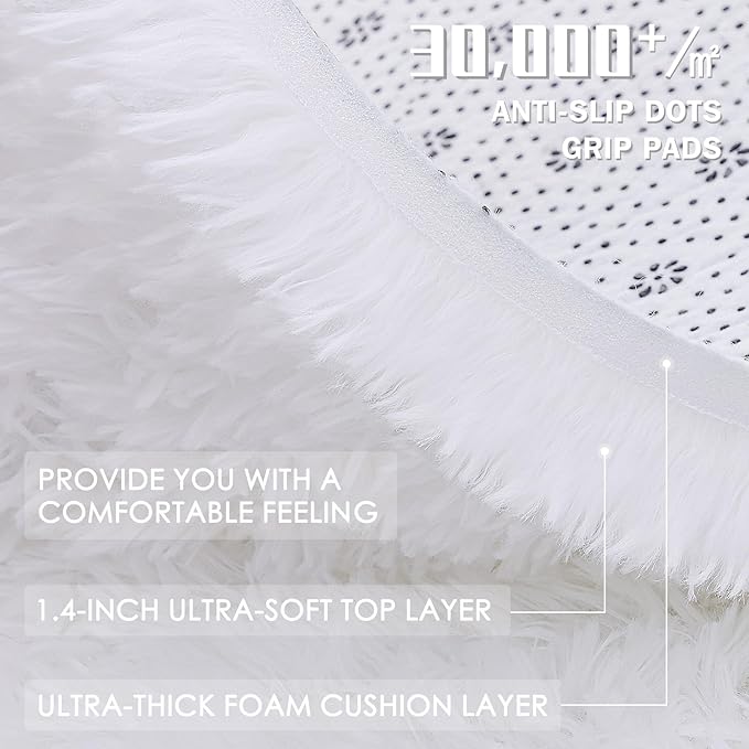 OLANLY 6x9 Machine Washable Large Area Rugs for Living Room, Bedroom, Soft Fluffy Shaggy Bedside Rug, Indoor Floor Carpet for Kids Girls and Boys, Dorms, Nursery, Home Decor Aesthetic, White