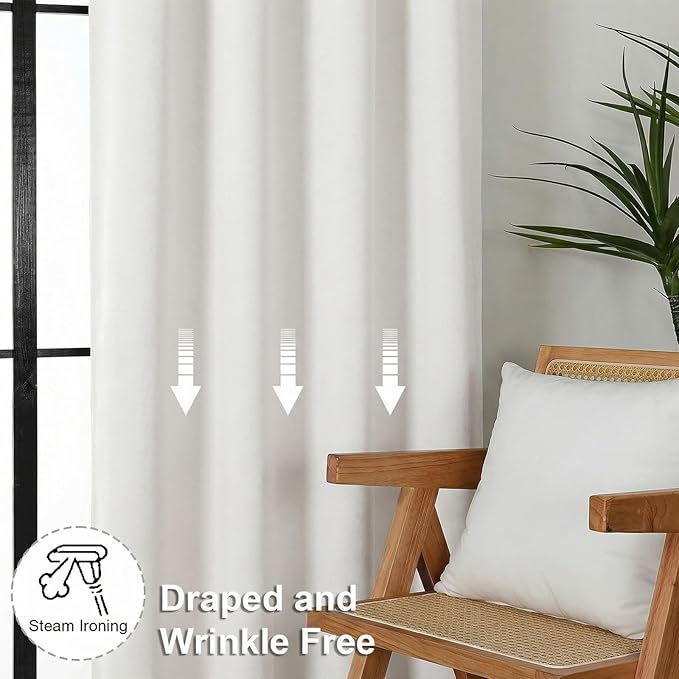 Simplebrand Ava Light Beige Light Filtering Curtains for Bedroom 84 Inch Length 2 Panels Set, Solid Thermal Insulated Privacy Nursery Window Treatment Curtains, W40 x L84 Inch, Light Beige