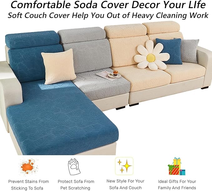 Soothing Home Sofa Covers, Sofa Hero Covers, Wear-Resistant Universal Couch Covers Washable Stretch Sectional Couch Cushion Covers (Light Grey,Headrest Cover)