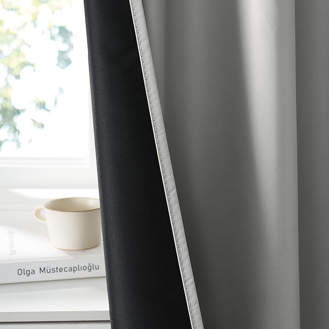 RYB HOME Bedroom Blackout Curtains 63 inches Long, 100% Blackout Thermal Insulated Noise Reducing Curtains for Living Room Nursury, 42 inches Wide by 63 inches Long, Silver Grey