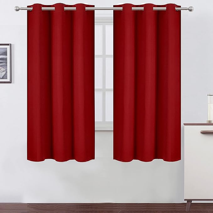 LEMOMO Red Blackout Curtains 34 x 63 Inch Length/Set of 2 Curtain Panels/Thermal Insulated Room Darkening Blackout Curtains for Bedroom