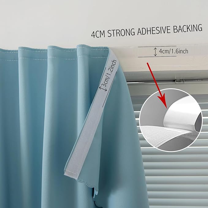 Self Adhesive Curtains, Black Out Shade for Window, Blackout Fabric Temporary Window Coverings Easy to Hang Curtains No Rod Needed, Use for Bedroom, Room, Kitchen, 47"W X 71"L, Lake Blue, 1 Panel