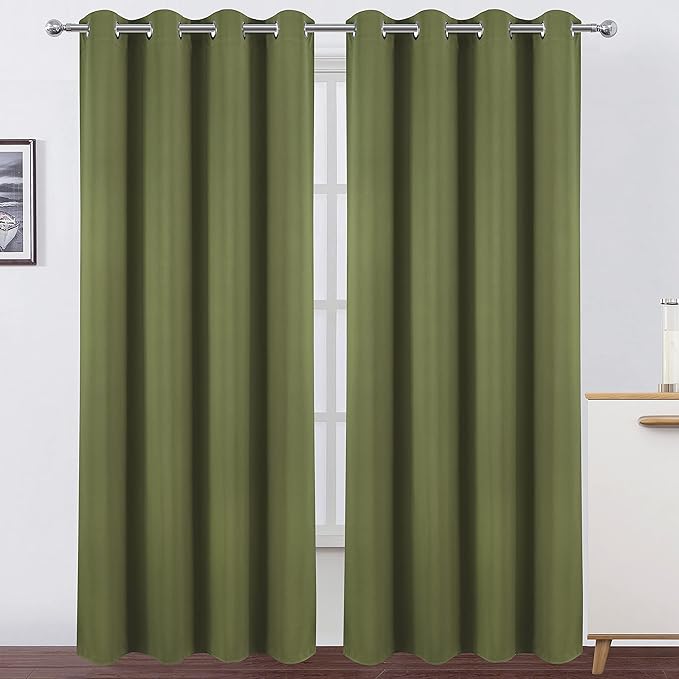 LEMOMO Blackout Curtains 66 x 84 inch/Olive Green Curtains Set of 2 Panels/Thermal Insulated Room Darkening Bedroom Curtains