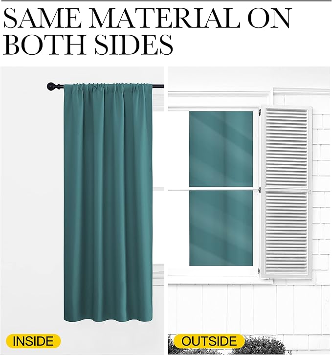 NICETOWN Kitchen Curtains, Short Blackout Curtains & Drapes, Sea Teal, 42" Wide by 54" Long, 2 PCs, Thermal Insulated Blackout Curtain Panels for Kids Room, Play Room