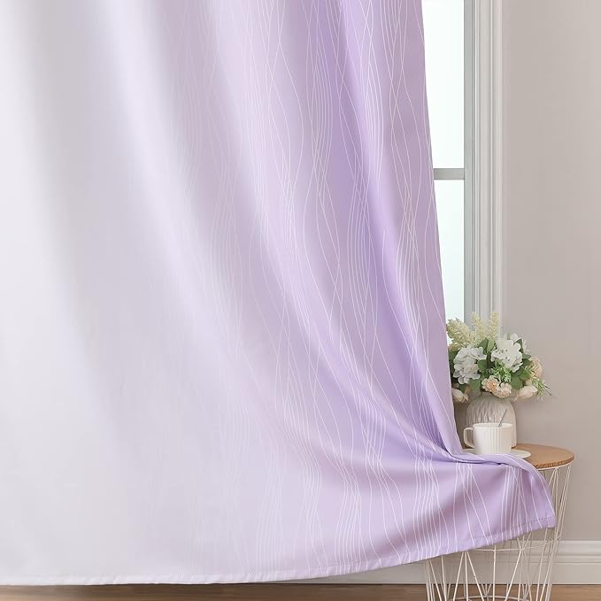 Estelar Textiler Lilac and Greyish White Ombre Blackout Curtains 90 Inch Length 2 Panels Set, Thermal Insulated Drapes for Bedroom,Full Light Blocking Grommet Gradient Curtains for Living Room,52Wx90L