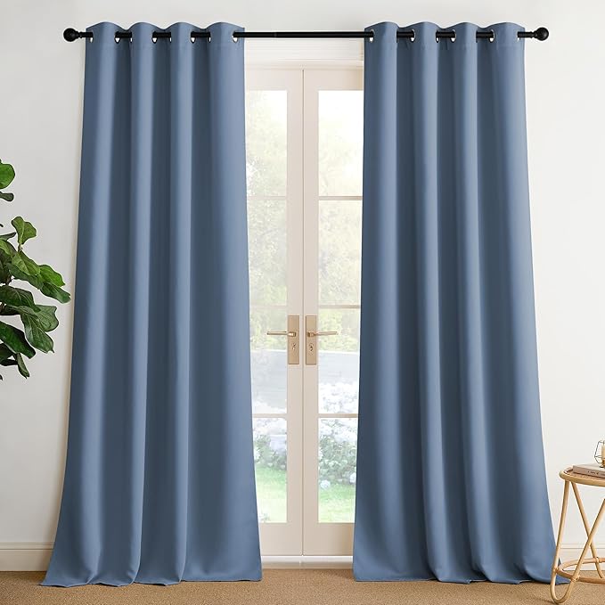 NICETOWN Room Darkening Draperies Curtains Panels, 2 Panels Stone Blue W52 x L102