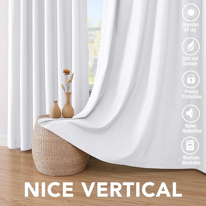 H.VERSAILTEX 100% Blackout Curtains for Bedroom Thermal Insulated Linen Textured Curtains Heat and Full Light Blocking Drapes Living Room Curtains 2 Panel Sets, 42x63 - Inch, Pure White