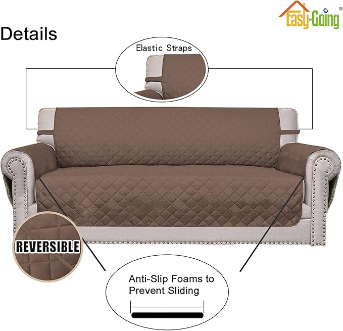Easy-Going Oversized Chair Sofa Slipcover Reversible Sofa Cover Water Resistant Couch Cover Furniture Protector Cover with Elastic Straps for Pets Dog (Oversized Chair, Brown/Brown)