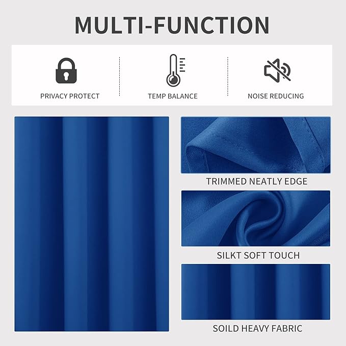 Joydeco Blackout Curtains 108 Inch Length 2 Panels Set, Thermal Insulated Long Curtains& Drapes 2 Burg, Room Darkening Grommet Drapes for Living Room Bedroom Window (W52 x L108 Inch, Royal Blue)