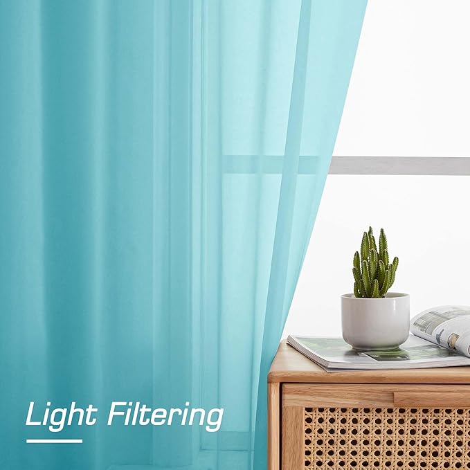 OWENIE Aqua Sheer Curtains for Bedroom Living Room 72 Inches Long 2 Panels Set, Modern Light Filtering Sheer Curtain Rod Pocket Clear Drapes for Window Sliding Door, Aqua, Each 42 x 72 Inch