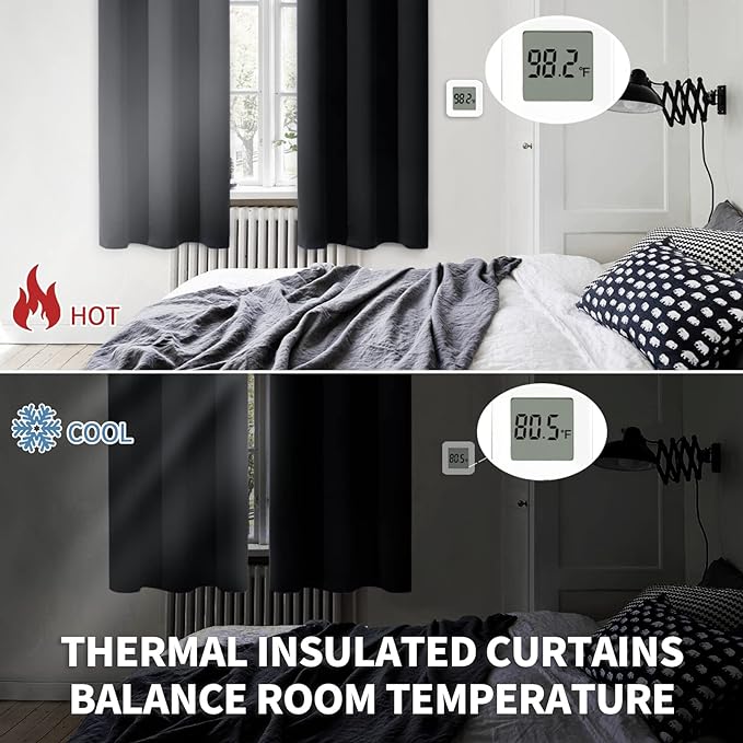 BGment Blackout Curtains for Living Room - Grommet Thermal Insulated Room Darkening Curtains for Bedroom, 2 Panels of 52 x 95 Inch, Black