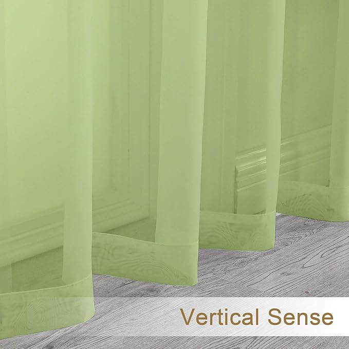 Chyhomenyc Sheer Lime Tier Curtains 24 Inch Length Set, Small Window Kitchen Curtains for Bathroom Living Room Basement, Farmhouse Short Voile Curtain 42Wx24L, Rod Pocket, 2 PCS