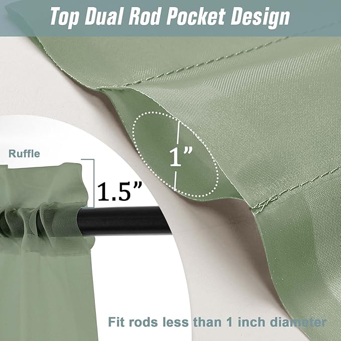 Sage Green Window Sheer Curtains 54 inch Length, Soft Airy Light Filtering Sheer Curtain 2 Panels Set, Dual Rod Pocket Gauze Drapes for Living Room Bedroom, 2x42Wx54L Inches