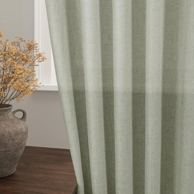 Sage Green Kitchen Cafe Curtains 45 Inch Length 2 Panel Set Back Tab Rod Pocket Semi Sheer Light Filtering Short Curtain Farmhosue Small Curtains for Basement Window Bathroom Living Room 52x45