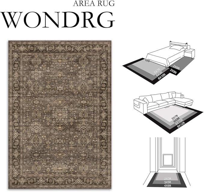 2'6x12 Washable Runner Rug for Hallway Kitchen Vintage Brown Non Slip Low Pile Carpet Traditional Retro Soft Throw Rug for Bathroom Bedroom Entryway Indoor Entrance
