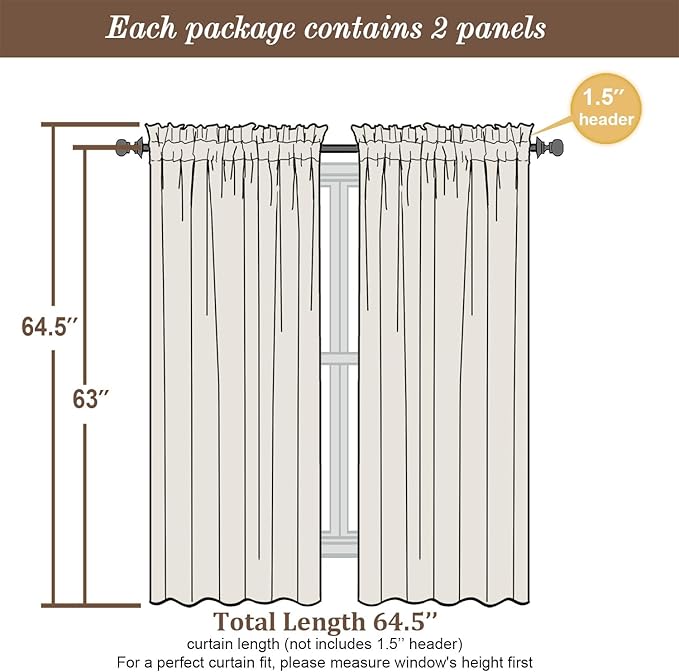 Chyhomenyc Sheer Curtains 63 Inch Length 2 Panels Set, Light Filtering Rod Pocket Window Curtain Treatment Drapes for Bedroom Living Room, Each 42Wx63L, Set of 2, Lime