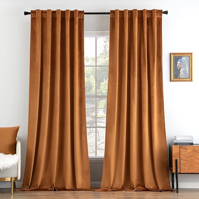 MIULEE Velvet Curtains 96 inches 2 Panels - Luxury Blackout Curtains for Bedroom Living Room Thermal Insulated Super Soft Window Drapes Rod Pocket & Back Tab, Gold Brown, W52 x L96 inches