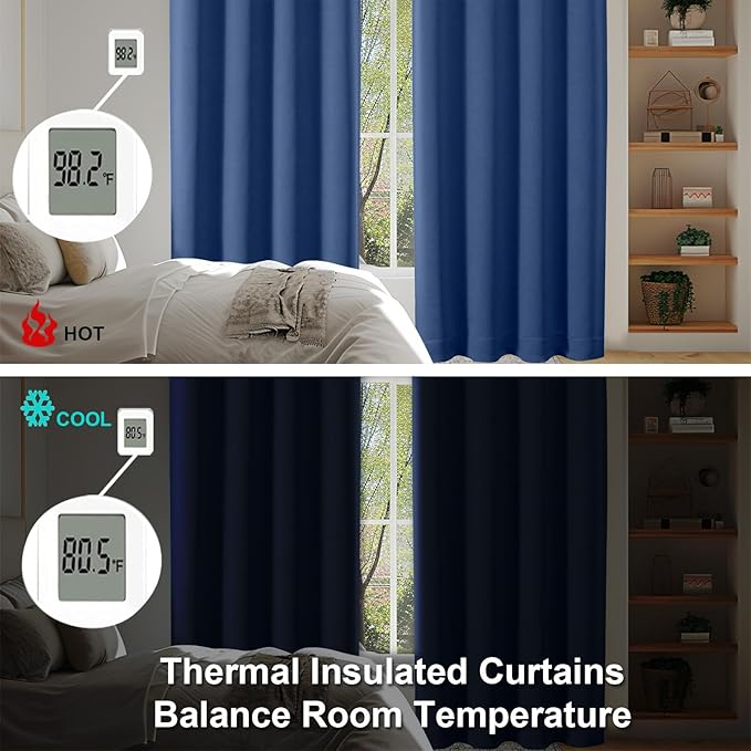 Simplebrand Ava Royal Blue Blackout Curtains for Bedroom 72 Inch Length 2 Panels Set, Privacy Thermal Insulated Rod Pocket Door Window Curtains for Patio French Door Front Door, W40 x L72 Inch
