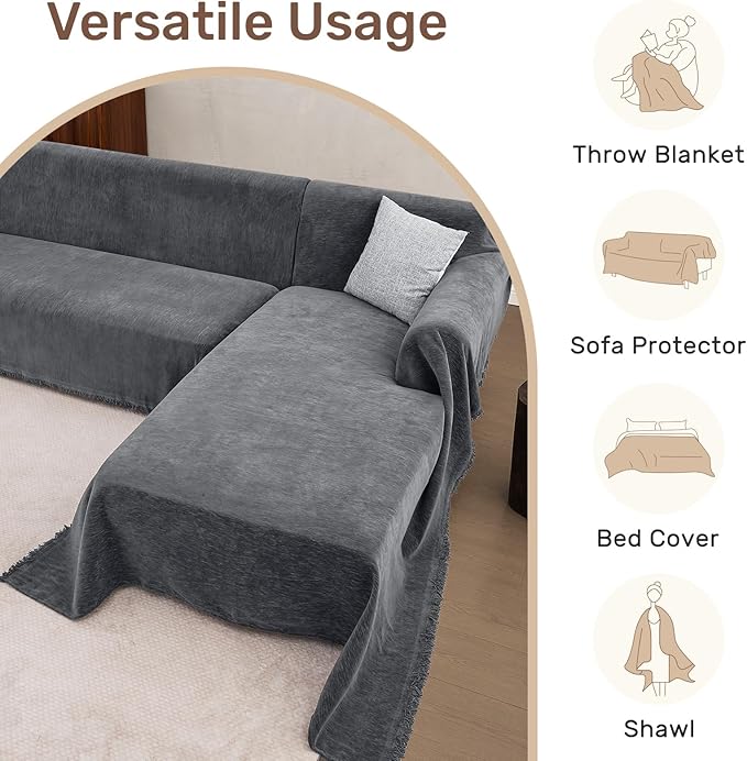 Sectional Couch Covers, 2 Pieces Washable L Shaped Couch Covers Sofa Blanket for Dogs Pet Friendly Sectional Sofa Slipcovers Furniture Covers,71"x 118"+ 71"x 118",(XX-Large,Dark Gray)