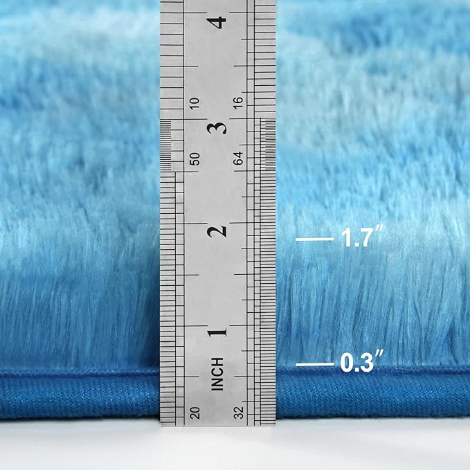 Deerhoo Large Shag Area Rugs 6 x 9, Tie-Dyed Plush Fuzzy Rugs for Living Room, Ultra Soft Fluffy Furry Rug for Bedroom, Indoor Carpet Nursery Rugs for Kids Room Home Decor, Bright Blue