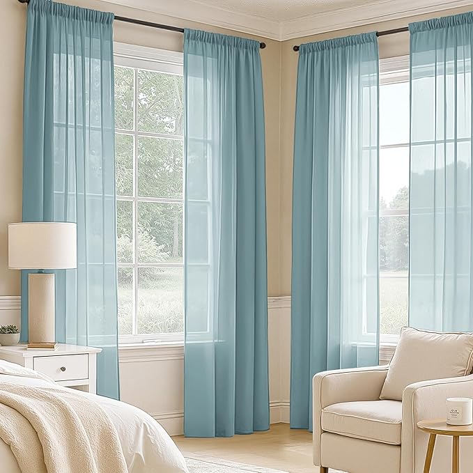 MIULEE Dusty Blue Sheer Curtains 108 Inches Long, 4 Panels Set, Light Filtering Rod Pocket Voile Drapes for Living Room and Bedroom, Airy Soft Fabric Window Treatments, 42 x 108 Inches